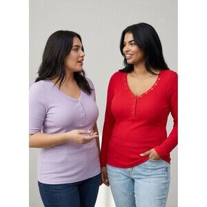 Lot of 2 Torrid Ribbed Henley Tops Lavender & Red Size 2X or 18/20 Plus